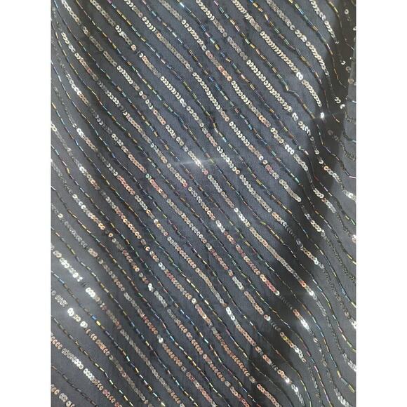 Papell Studio beaded blouse plus sz 1X silk blue silver NWT v-neck 3/4 sleeve - Picture 4 of 12